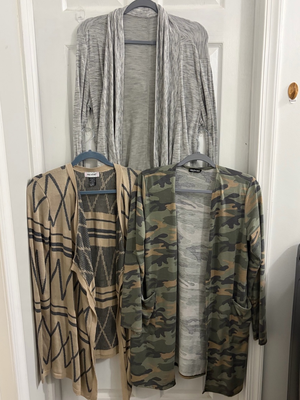 Women's Open Front Cardigan Sweaters - Gray, Tan, Olive Camo. Size Small